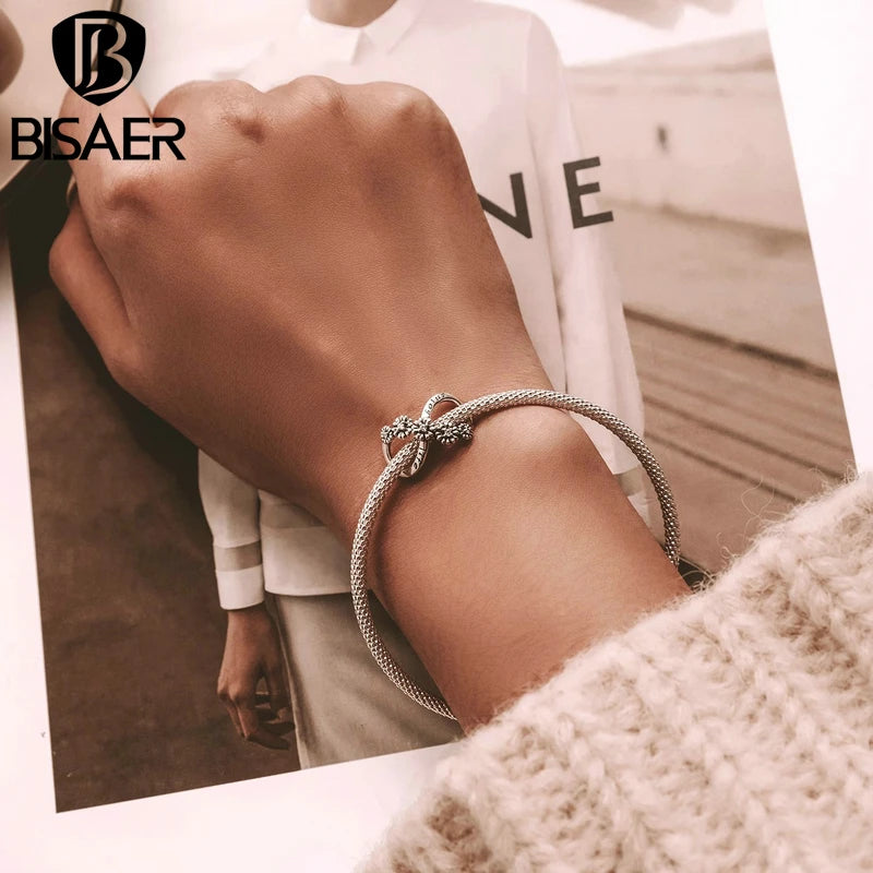 925 Silver Retro Flowers Safety Chain For Women Bracelet Bangle
