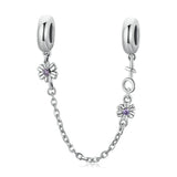 925 Silver Retro Flowers Safety Chain For Women Bracelet Bangle