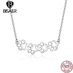 925 Silver Animal Paw Print Pendant Necklace Chain Women Fine Jewelry Gift