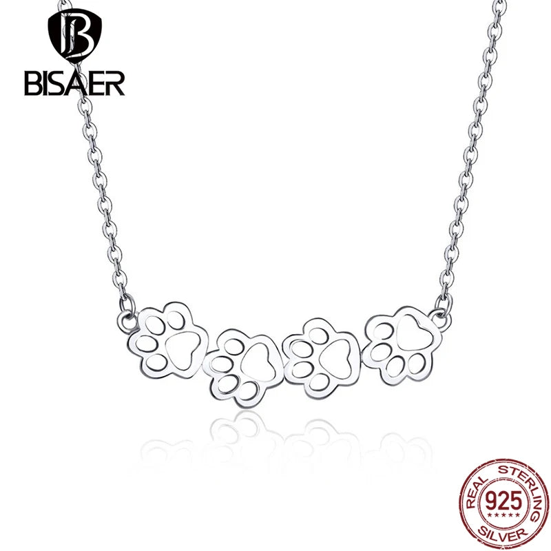925 Silver Animal Paw Print Pendant Necklace Chain Women Fine Jewelry Gift
