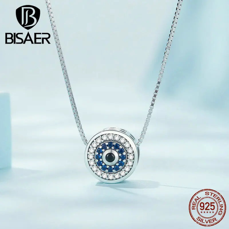 925 Silver Demon Eye Necklace Blue Zircon Lucky Chains