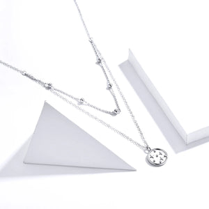925 Silver Double Deck Star Pendant Necklace Platinum Chain Women