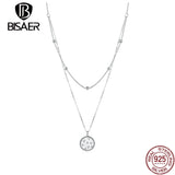 925 Silver Double Deck Star Pendant Necklace Platinum Chain Women