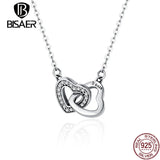 925 Silver Double Hearts Pendant Necklace Chain Women Jewelry ECN181