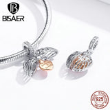 925 Silver Guardian Wings Family Charm Bead Forever Rose Heart Bracelet