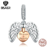 925 Silver Guardian Wings Family Charm Bead Forever Rose Heart Bracelet