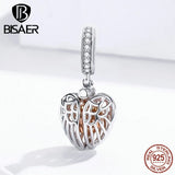 925 Silver Guardian Wings Family Charm Bead Forever Rose Heart Bracelet