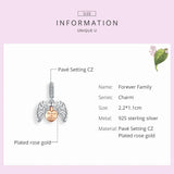 925 Silver Guardian Wings Family Charm Bead Forever Rose Heart Bracelet