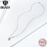 925 Sterling Silver Heart Key Necklace Platinum Chain Fine Jewelry