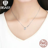 925 Sterling Silver Heart Key Necklace Platinum Chain Fine Jewelry