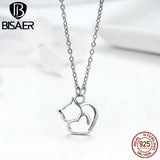 925 Silver Cat Heart Necklace for Women
