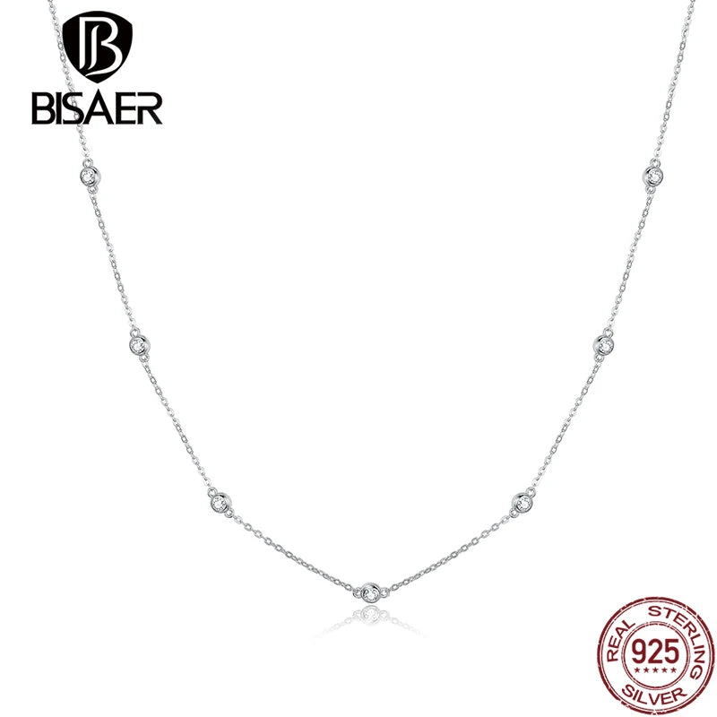925 Silver Zircon Pendant Necklace Platinum Plated Women Fine Jewelry