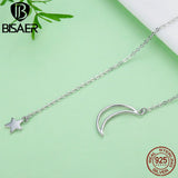 925 Silver Moon & Star Pendant Necklace Platinum Chain Women Fine Jewelry