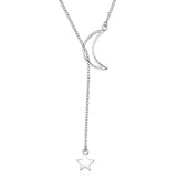 925 Silver Moon & Star Pendant Necklace Platinum Chain Women Fine Jewelry