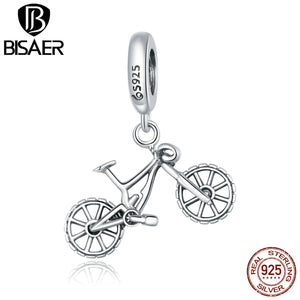 925 Sterling Silver Mountain Bike Charm Beads Pendant for Bracelet Necklace