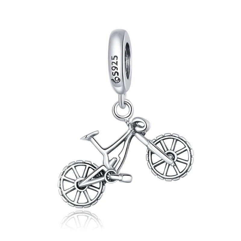 925 Sterling Silver Mountain Bike Charm Beads Pendant for Bracelet Necklace