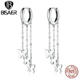 925 Silver Butterfly Tassel Drop Earrings Women Girl ECE1173