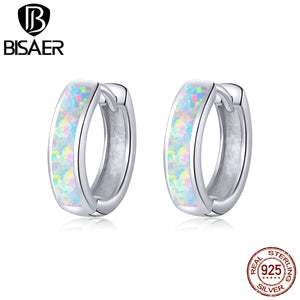 925 Silver Opal Round Ear Clip Hoop Earrings Wedding Jewelry