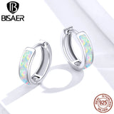 925 Silver Opal Round Ear Clip Hoop Earrings Wedding Jewelry