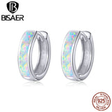 925 Silver Opal Round Ear Clip Hoop Earrings Wedding Jewelry