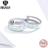 925 Silver Opal Round Ear Clip Hoop Earrings Wedding Jewelry