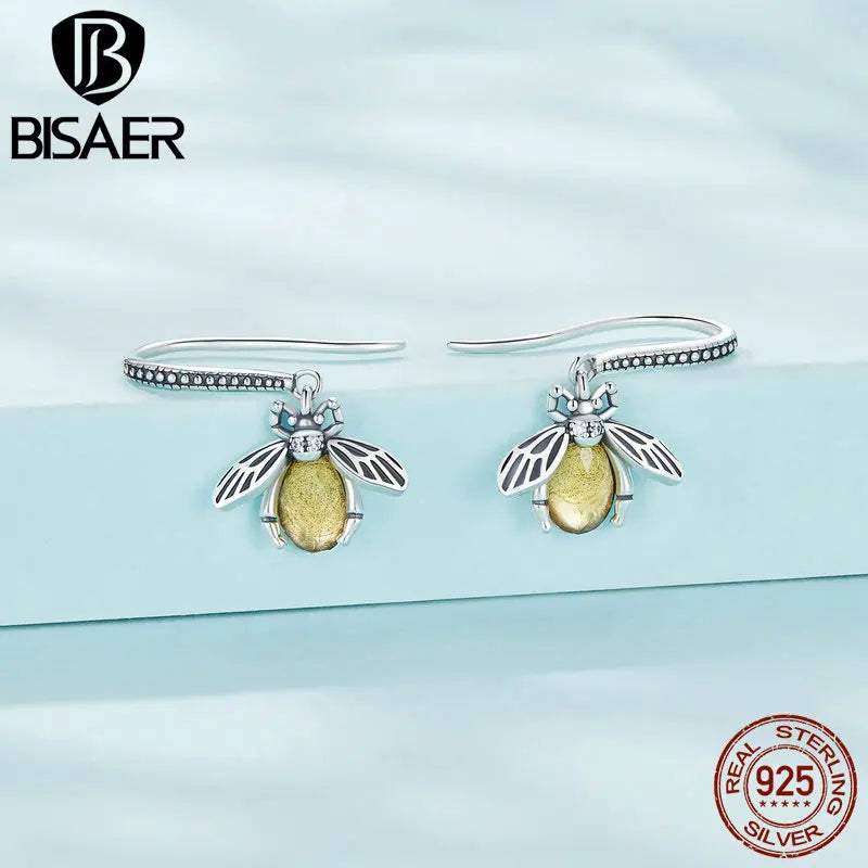 925 Silver Vintage Bee Hook Earrings Animal Earring for Women