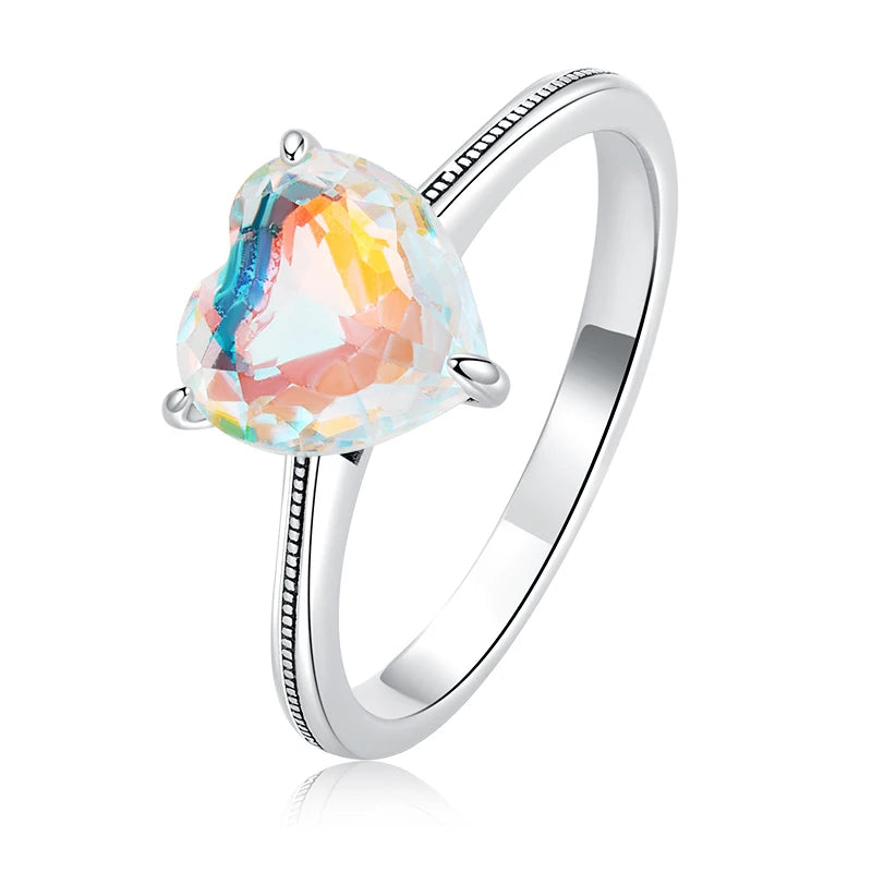 925 Silver Heart Ring Colorful Zircon Promise Band for Women