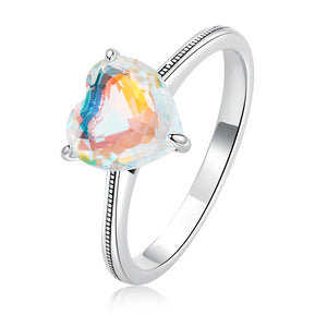 925 Silver Heart Ring Colorful Zircon Promise Band for Women