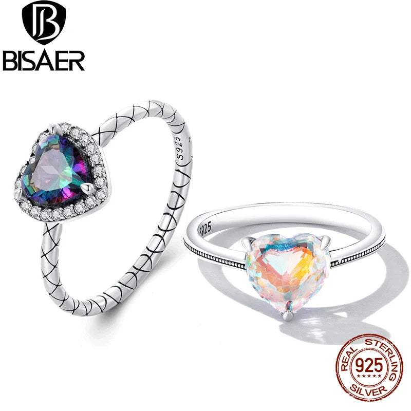 925 Silver Heart Ring Colorful Zircon Promise Band for Women