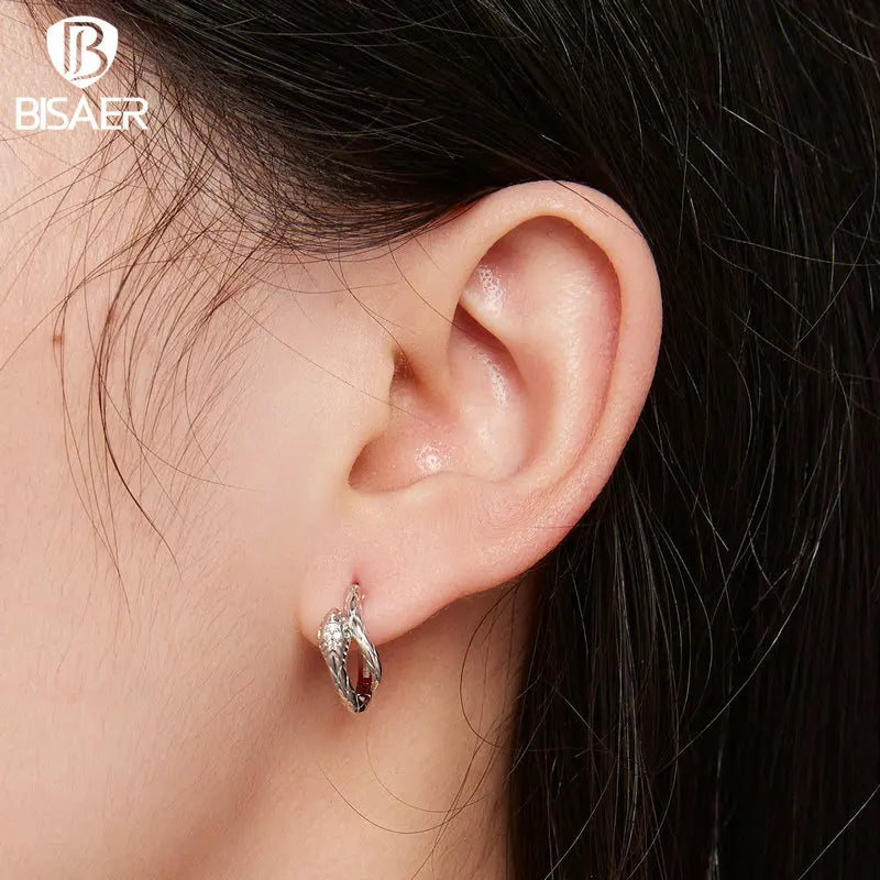 925 Silver Vintage Snake Hoop Earrings Green Zircon Animal Stud Earring