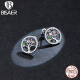 925 Silver Zircon Life Tree Earrings For Women Stud Jewelry Gift