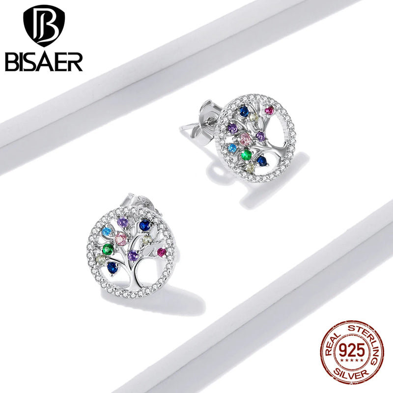 925 Silver Zircon Life Tree Earrings For Women Stud Jewelry Gift