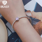 925 Sterling Heart Rose Charm Pink Glass Bead Romantic Lover Bracelet&Necklace