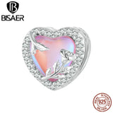 925 Sterling Heart Rose Charm Pink Glass Bead Romantic Lover Bracelet&Necklace