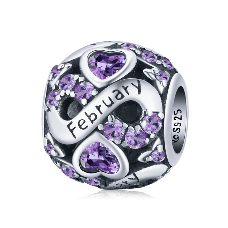 925 Sterling Silver 12 Pcs Birthstone Beads Charms DIY Jewelry Making EFC508