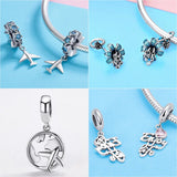 925 Silver Angel Wings Orchid Daisy Pendant & Beads Charms Bracelet Heart