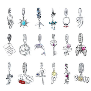 925 Silver Angel Wings Orchid Daisy Pendant & Beads Charms Bracelet Heart