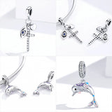 925 Silver Angel Wings Orchid Daisy Pendant & Beads Charms Bracelet Heart