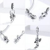 925 Silver Angel Wings Orchid Daisy Pendant & Beads Charms Bracelet Heart