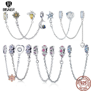 925 Silver Bee Safety Chain Yellow CZ Stopper Charms For Bracelet & Necklace