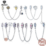 925 Silver Bee Safety Chain Yellow CZ Stopper Charms For Bracelet & Necklace