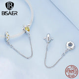925 Silver Bee Safety Chain Yellow CZ Stopper Charms For Bracelet & Necklace