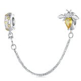 925 Silver Bee Safety Chain Yellow CZ Stopper Charms For Bracelet & Necklace