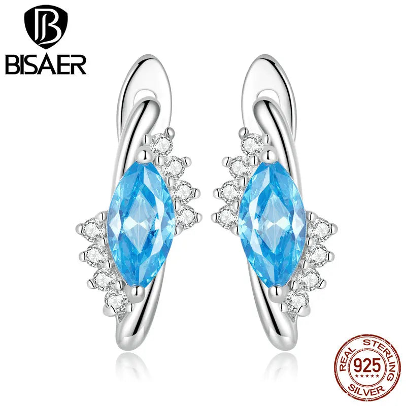 925 Silver Horse Eye Ear Buckles Platinum Plated Earrings for Women