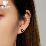 925 Silver Star Stud Earrings Zircon Plated Platinum
