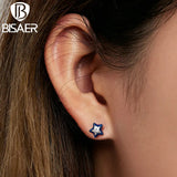 925 Silver Star Stud Earrings Zircon Plated Platinum
