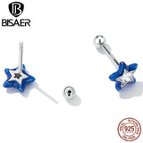 925 Silver Star Stud Earrings Zircon Plated Platinum