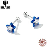925 Silver Star Stud Earrings Zircon Plated Platinum