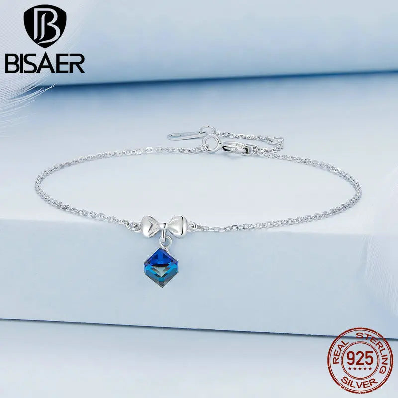 925 Silver Bracelet Platinum Adjustable Chain Gemstone Women Girl Jewelry