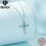 925 Silver Braided Cross Mini Necklace Turquoise Neck Chains Platinum Plated